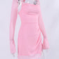 NewAsia Halter Flounce Sleeves Mesh Pink Dress Women Sexy Solid Backless Bandage Mini Vestido Summer Vacation Party Club