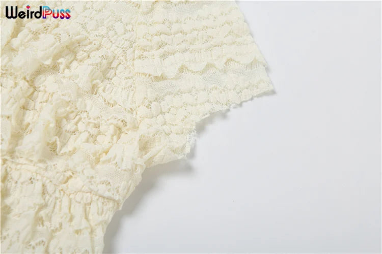 Weird Puss Sexy Tierred Women 2Piece Set Summer Elegant Thin Ruffles Tnak Top+Shorts Skirts Midnight Concert Party Matching Suit