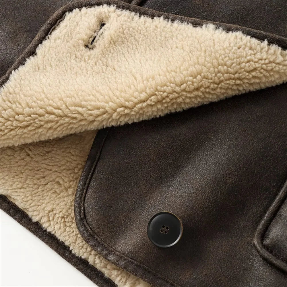 UNIZERA Pocket Decor Single breasted Warm Coat Autumn/Winter Fleece Collar Long Sleeve Women's Jacket Coat