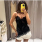 Elegant Satin Asymmetric Lace Patchwork Mini Dress Women Solid V-neck Sleeveless Sling Dresses 2025 Summer Lady Chic  Streetwear