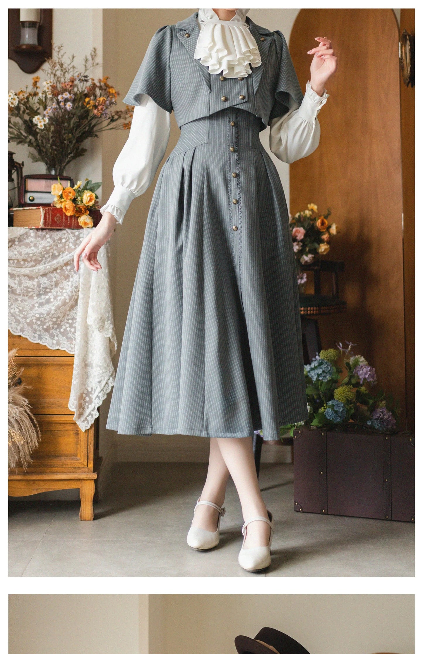 Original Retro Skirt Set Outfits New Spring Women's Stand Collar Long Sleeve Shirt Small Cape Coat Elegant Classical Long Skirt