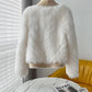 Faux Fur and Wool Reversible Coat with Fox Fur Collar Autumn Winter Fashionable Jacket Women Chic Flocking Plush Aesthetic