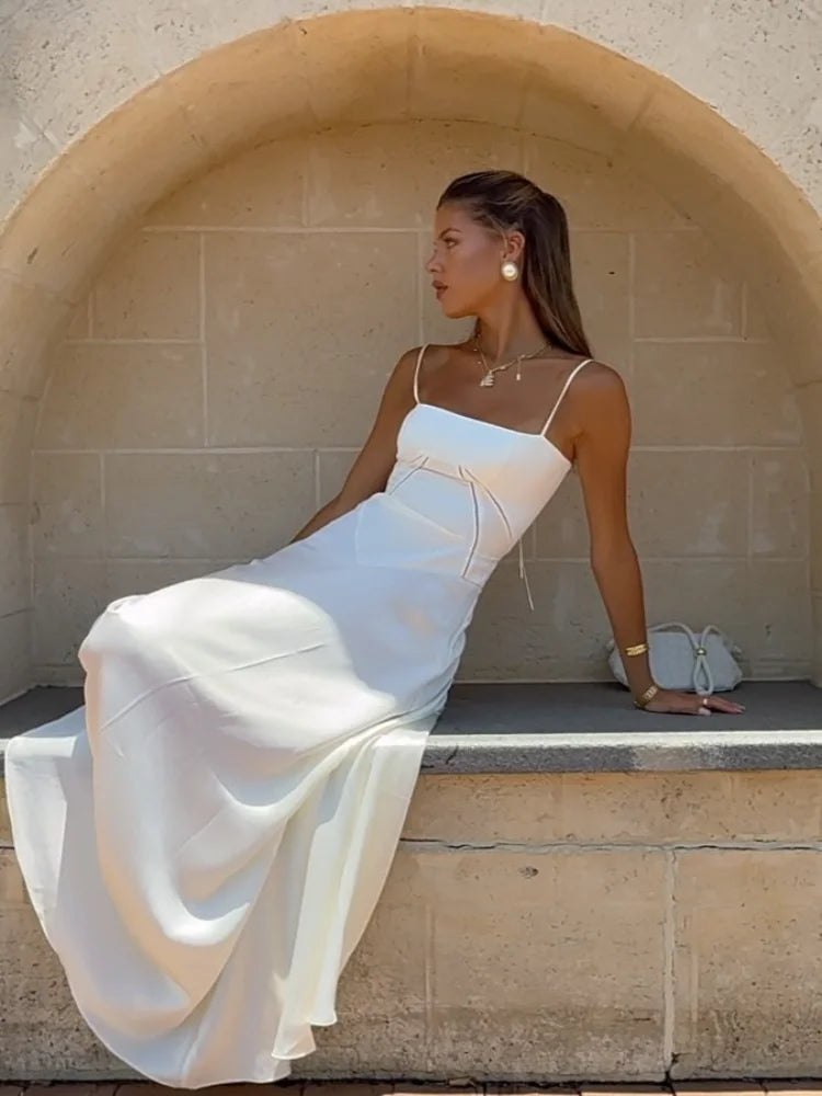 Summer Floral Print Spaghetti Strap Dress Women's Elegant Backless Pleated A-line Gowns New Chic Lady Street Party Vestidos 2025