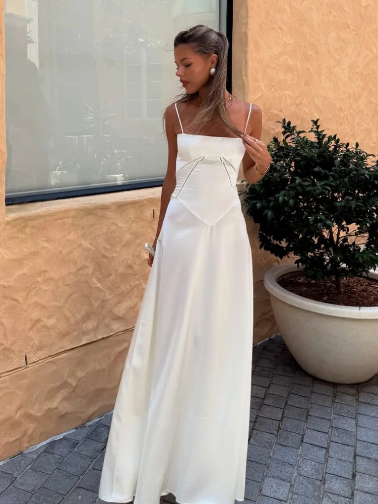 Summer Floral Print Spaghetti Strap Dress Women's Elegant Backless Pleated A-line Gowns New Chic Lady Street Party Vestidos 2025