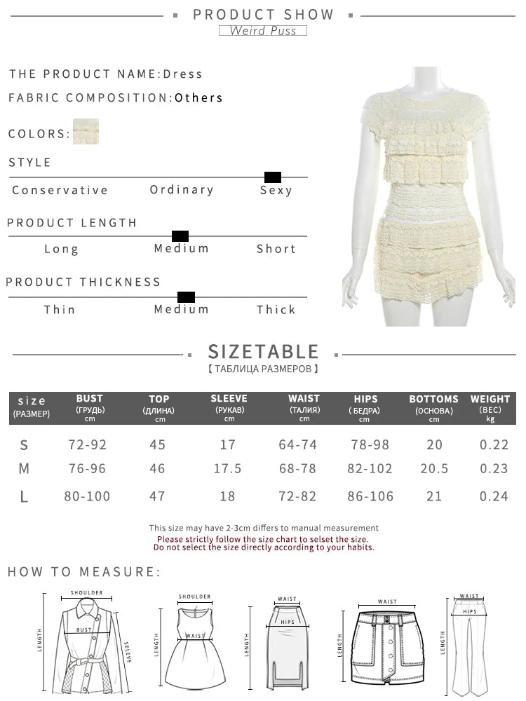 Weird Puss Sexy Tierred Women 2Piece Set Summer Elegant Thin Ruffles Tnak Top+Shorts Skirts Midnight Concert Party Matching Suit