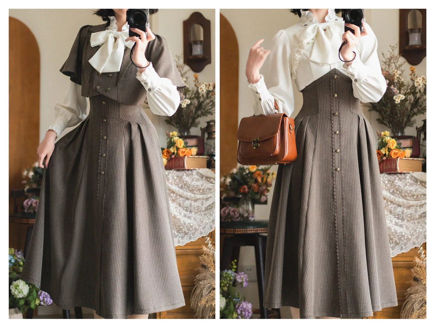 Original Retro Skirt Set Outfits New Spring Women's Stand Collar Long Sleeve Shirt Small Cape Coat Elegant Classical Long Skirt