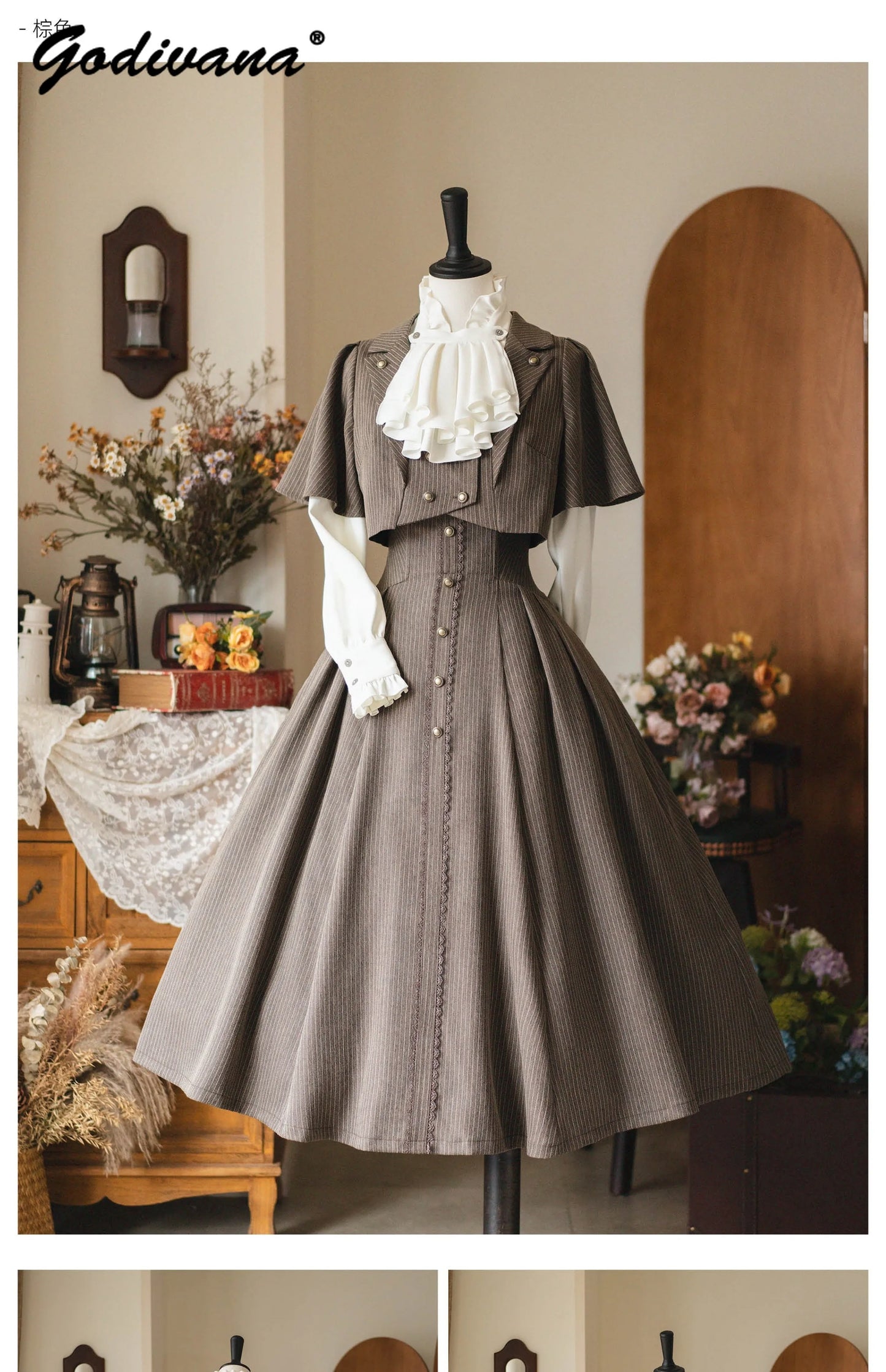 Original Retro Skirt Set Outfits New Spring Women's Stand Collar Long Sleeve Shirt Small Cape Coat Elegant Classical Long Skirt