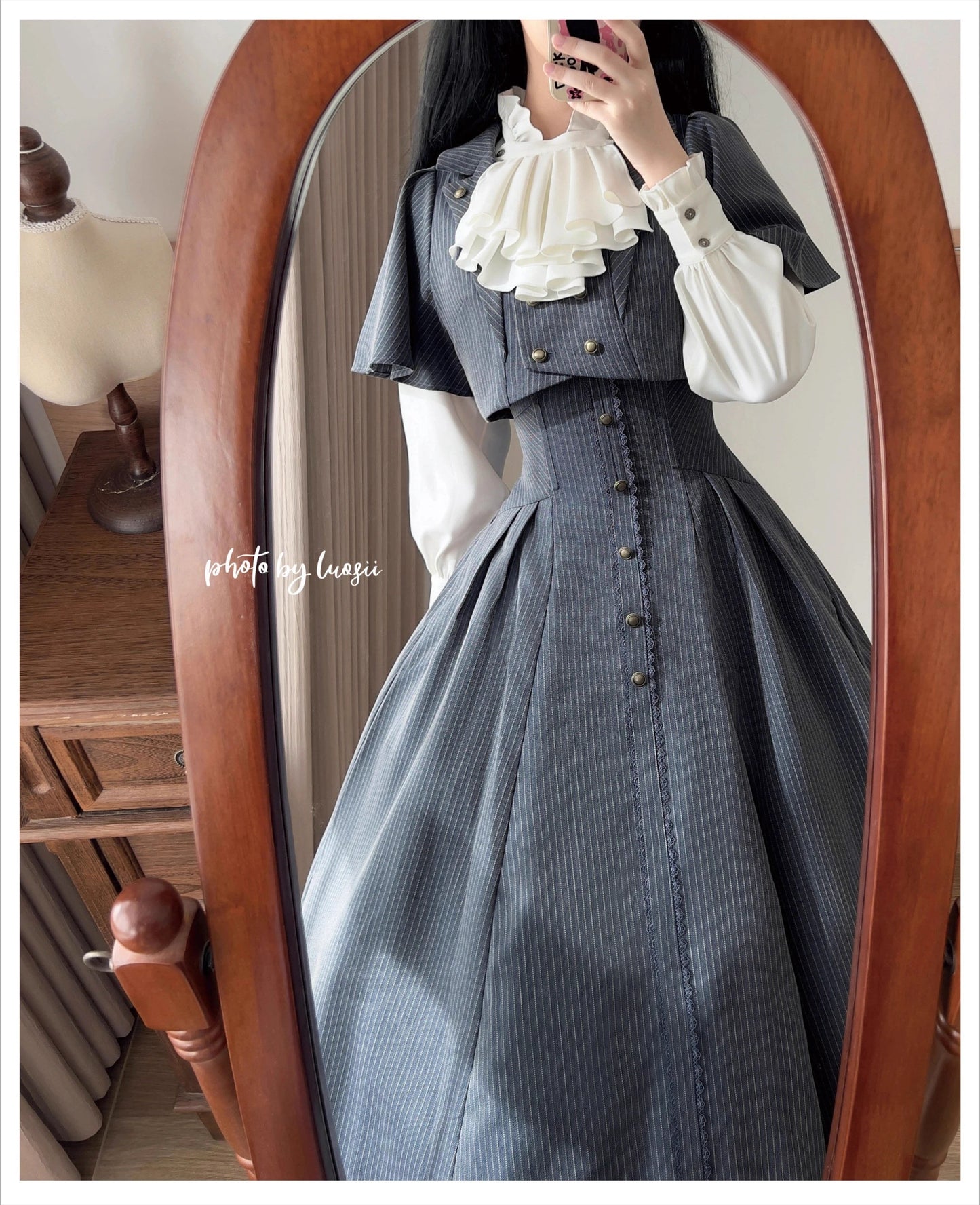 Original Retro Skirt Set Outfits New Spring Women's Stand Collar Long Sleeve Shirt Small Cape Coat Elegant Classical Long Skirt