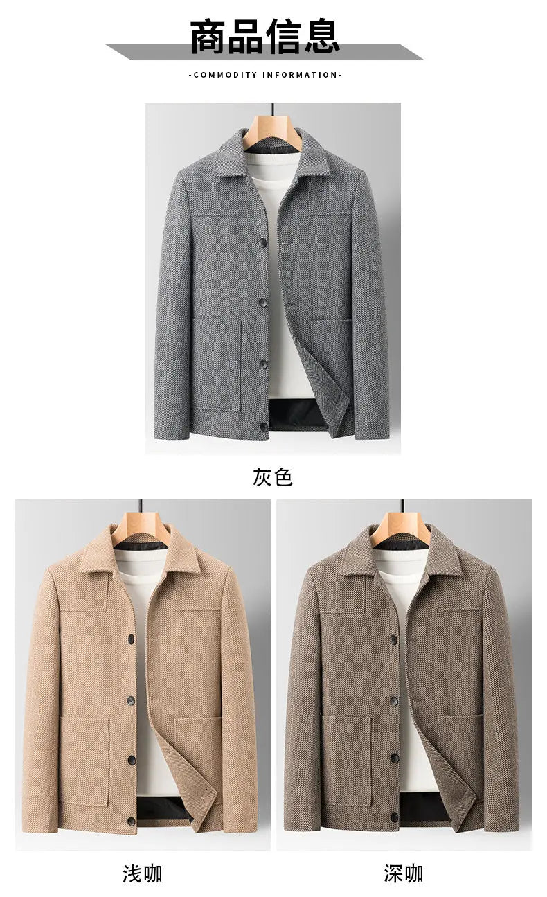 Classic Mens Office Dress Jackets Quality Casual Business Lapel Windbreak Coats Top Autumn Winter Blended Wool Jacket Streetwear