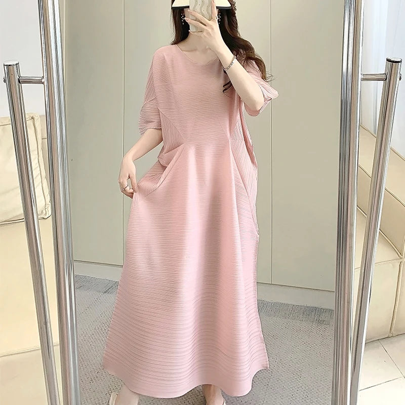 Miyake Pleated Dress for Women in 2024 Summer, New Niche Design, High-end Temperament, Women's Long Dress