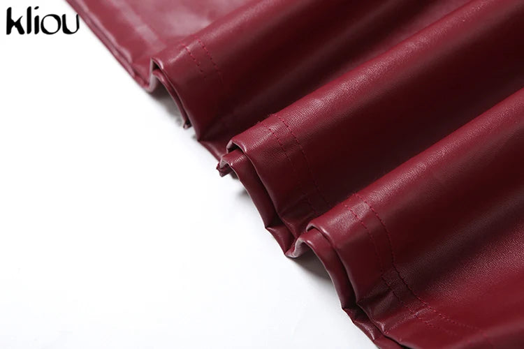 kliou Leather Women's Maxi Dresses Classic High Street Solid Sleeveless Straight Bodycon Female Concise Elegant Party Vestidos