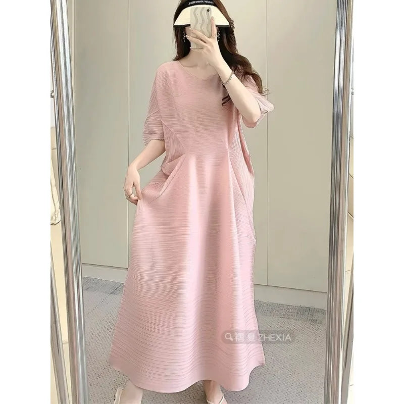 Miyake Pleated Dress for Women in 2024 Summer, New Niche Design, High-end Temperament, Women's Long Dress