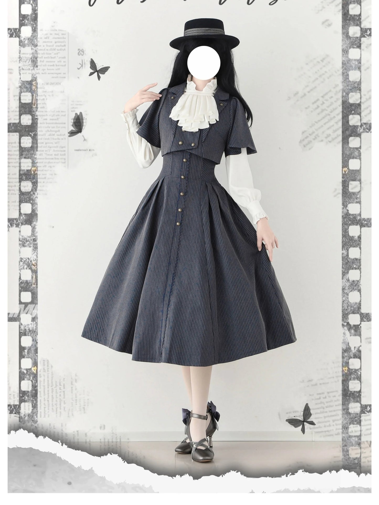 Original Retro Skirt Set Outfits New Spring Women's Stand Collar Long Sleeve Shirt Small Cape Coat Elegant Classical Long Skirt