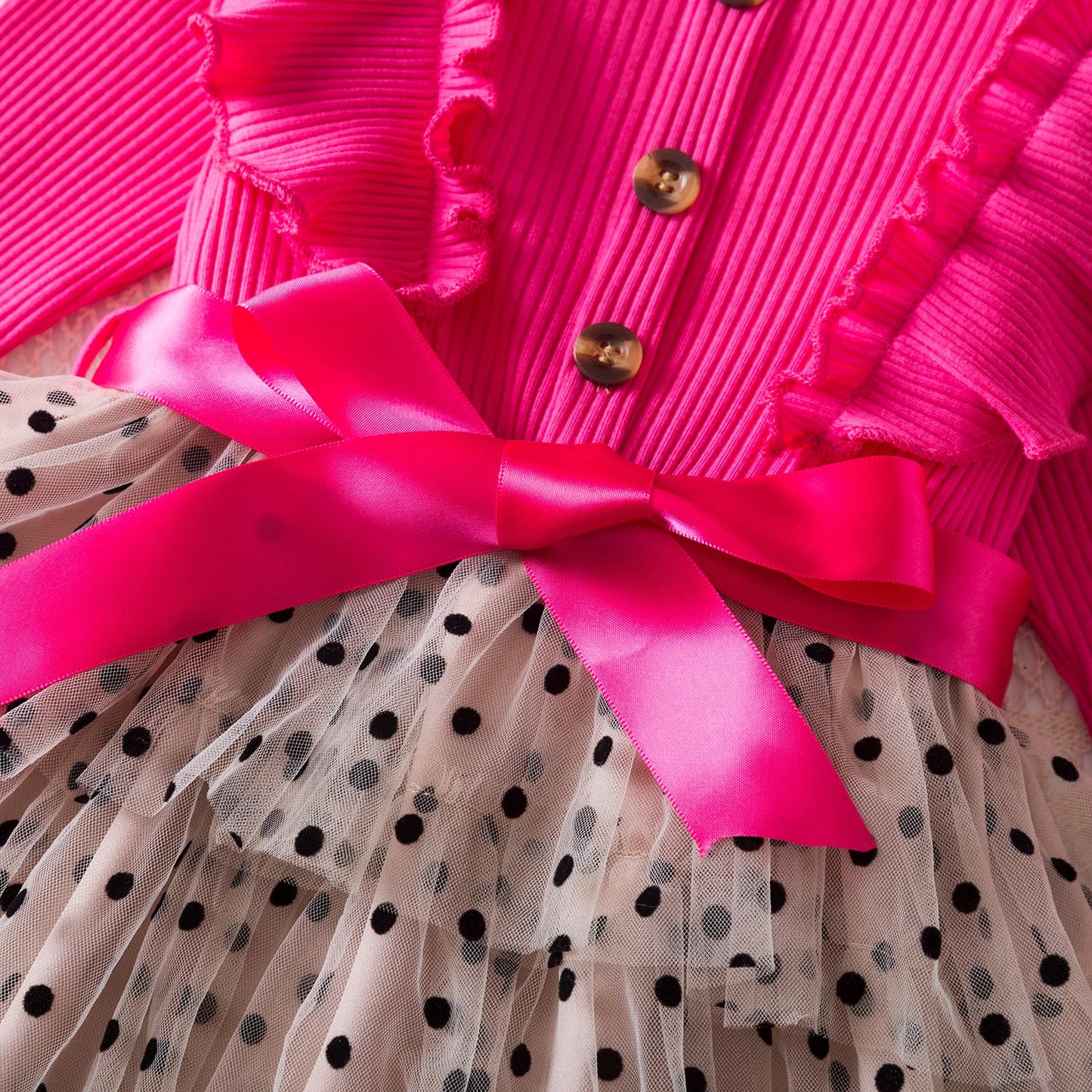 2024 New Fall\Winter Girl Dress Polka-Dot Mesh Casual Dresses 2-6Yrs Kids Birthday Princess Dress Long Sleeve Baby Girls Clothes