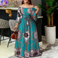 VONDA Women Printed Party Dress 2024 Sexy Off Shoulder Long Lantern Sleeve Bohemian Sundress Belted Vintage Maxi Robe Oversized