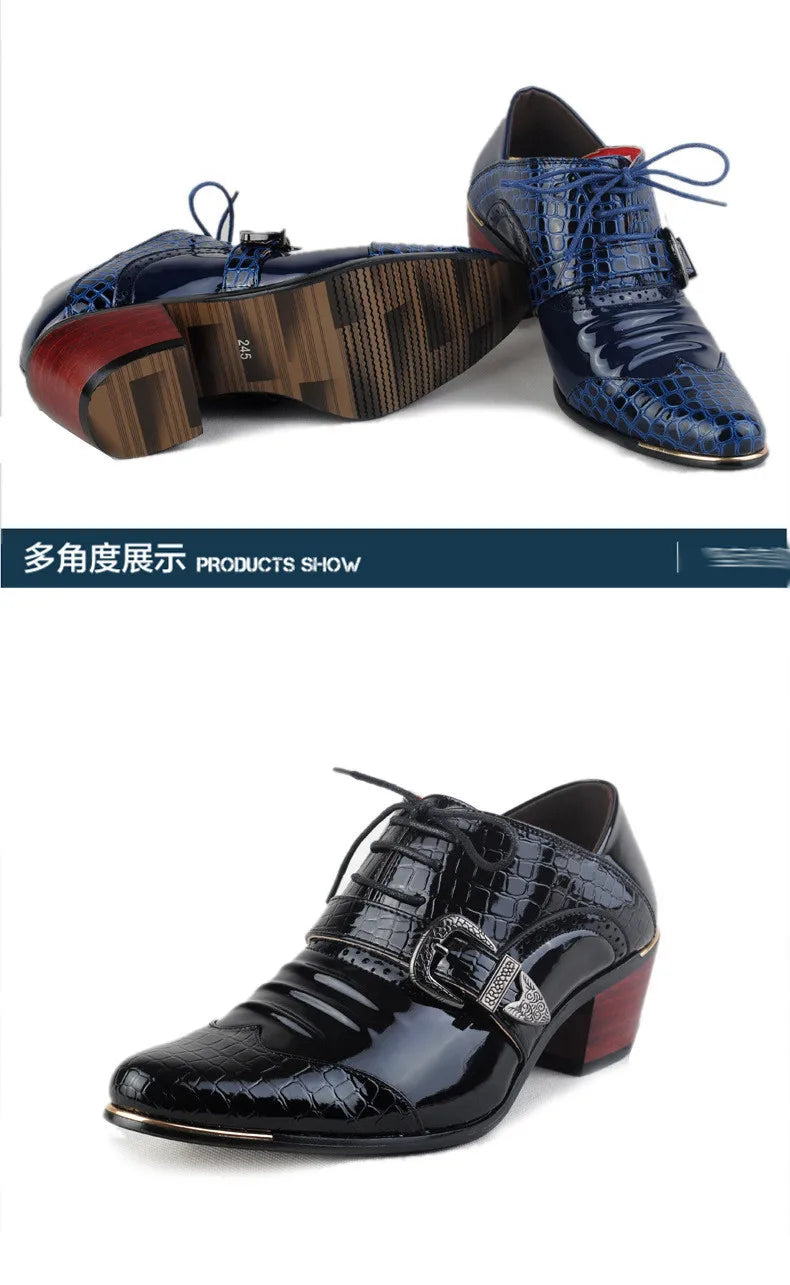British Style Men Patent Leather Dress Shoes Pointed Toe Height Increasing 5 cm Classic Gentleman Oxforfd Leather Men Shoes