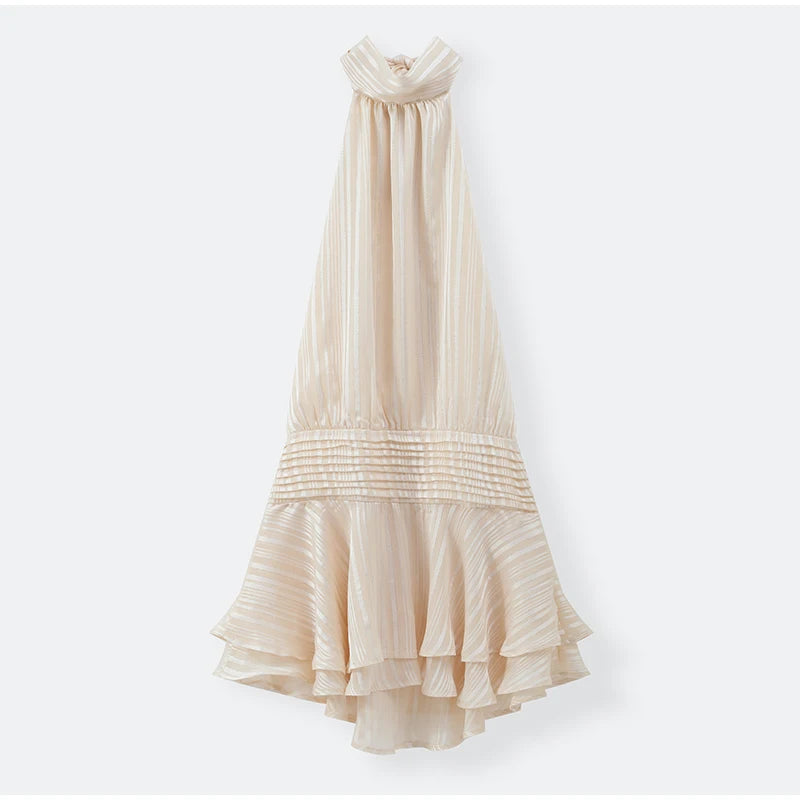 Elegant Woman's Chiffon Halter Mini Dresses 2025 Spring Summer Sexy Backless Wrapped Waist Lace Up Dress New Lady Party Vestidos