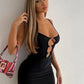 2024 New Love Heart Hollow Out Hanging Neck Backless Dress Women's Pure Desire Cinching Waist Wrap Hip Slim Short Dress LBOA