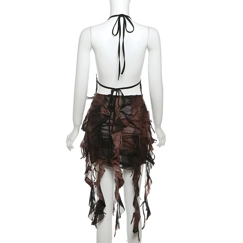 Wild Original Gradient Tassel Retro Old Fashionable High Street Sexy Sweet Gentle Women'S Summer Thin Halter Dress