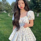 Princess Style Gathered Waist Bubble Sleeve One Shoulder Puffy Dress Floral Print Gentle Girl Summer New Arrival Dress