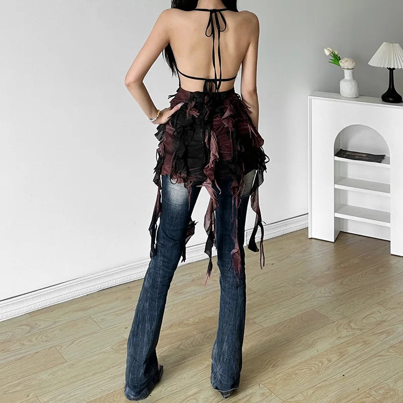 Wild Original Gradient Tassel Retro Old Fashionable High Street Sexy Sweet Gentle Women'S Summer Thin Halter Dress