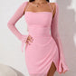 NewAsia Halter Flounce Sleeves Mesh Pink Dress Women Sexy Solid Backless Bandage Mini Vestido Summer Vacation Party Club