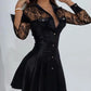 Women Slim Dress Sexy Stand Collar lace Long Sleeves Mini Dress Casual Fashion Ladies Dress