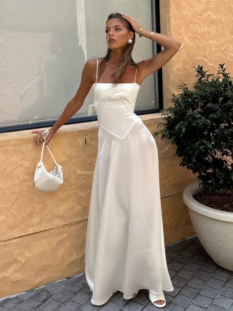 Summer Floral Print Spaghetti Strap Dress Women's Elegant Backless Pleated A-line Gowns New Chic Lady Street Party Vestidos 2025