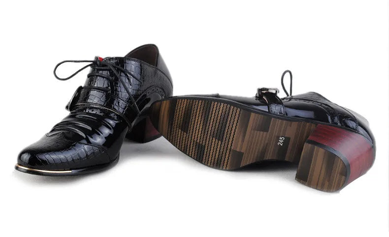 British Style Men Patent Leather Dress Shoes Pointed Toe Height Increasing 5 cm Classic Gentleman Oxforfd Leather Men Shoes