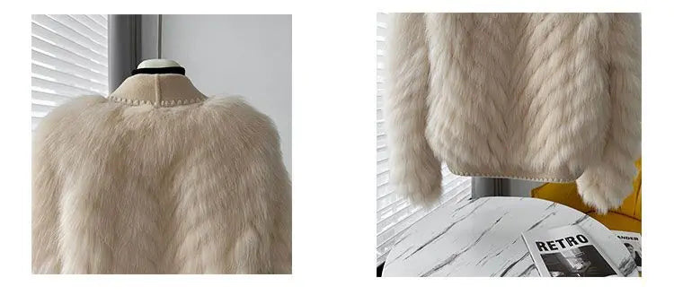 Faux Fur and Wool Reversible Coat with Fox Fur Collar Autumn Winter Fashionable Jacket Women Chic Flocking Plush Aesthetic