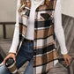 Women Plus Size 1XL-5XL Plaid Print Flap Detail Sleeveless Coat Ladies Fashion Sleeveless Thick Thermal Vest Women Outwear