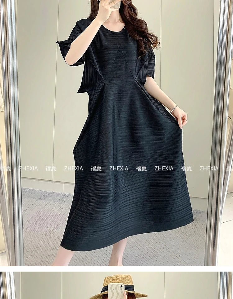 Miyake Pleated Dress for Women in 2024 Summer, New Niche Design, High-end Temperament, Women's Long Dress