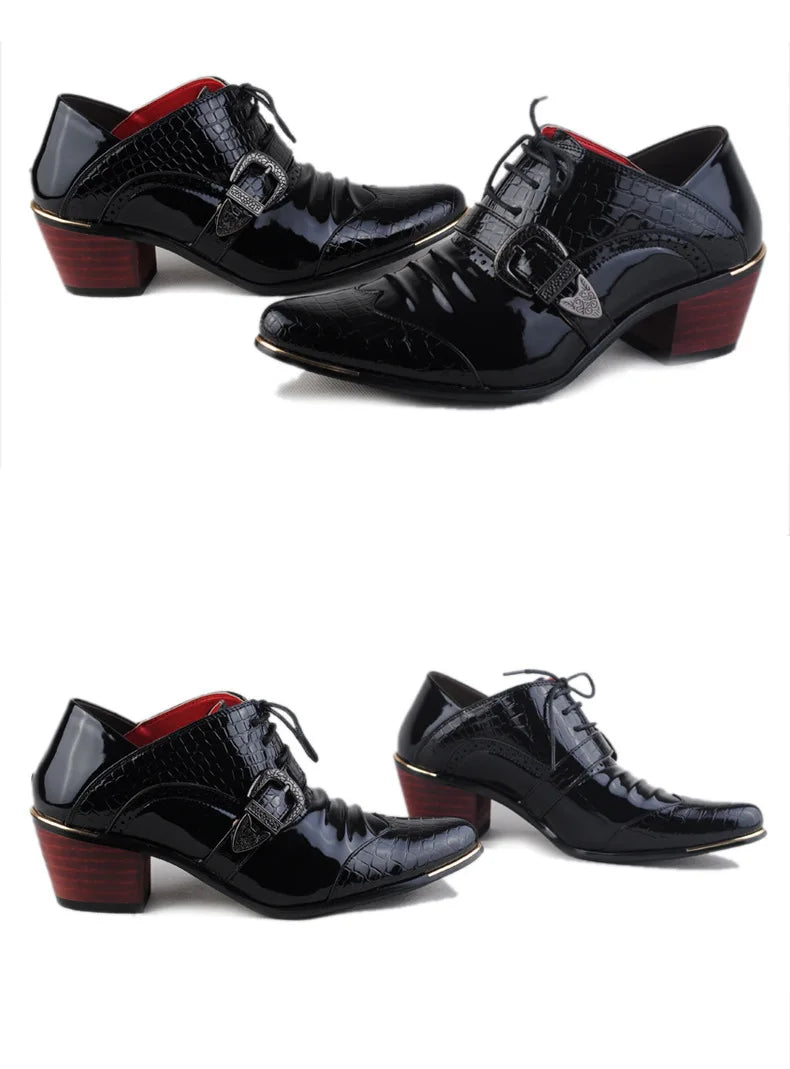 British Style Men Patent Leather Dress Shoes Pointed Toe Height Increasing 5 cm Classic Gentleman Oxforfd Leather Men Shoes