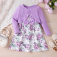 2 Pcs Kids Casual Dress Sets For Girls Clothes Autumn Winter 2024 New Child Long Sleeve Cardigan Coat Tops Print Tank Dress