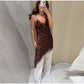 Elegant Satin Asymmetric Lace Patchwork Mini Dress Women Solid V-neck Sleeveless Sling Dresses 2025 Summer Lady Chic  Streetwear