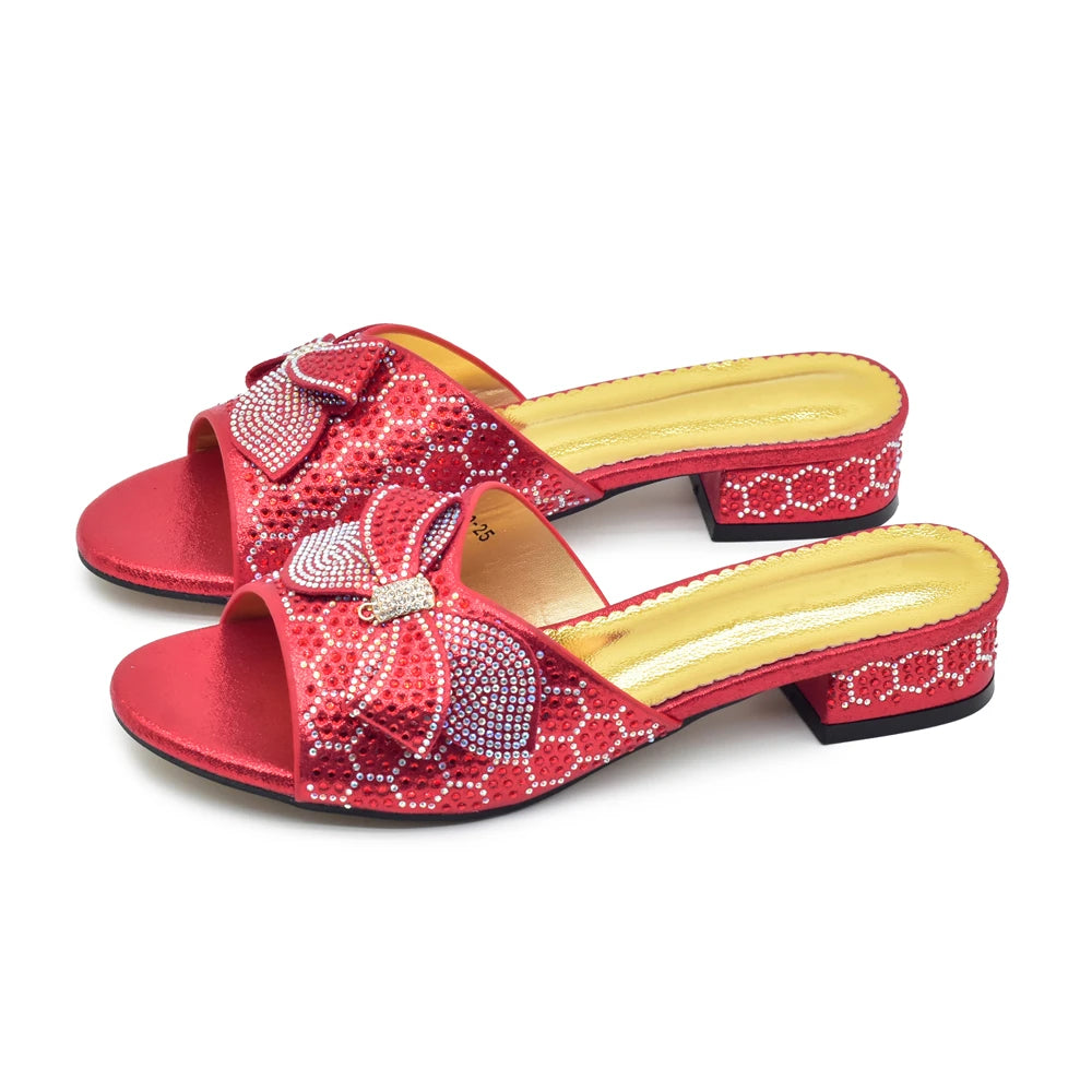 Plus Size Glitter Studs Bow-tie Round Toe Classical Design Luxury Women Pumps Low Heels Dress Party Shoes Rhinestone Women Pumps