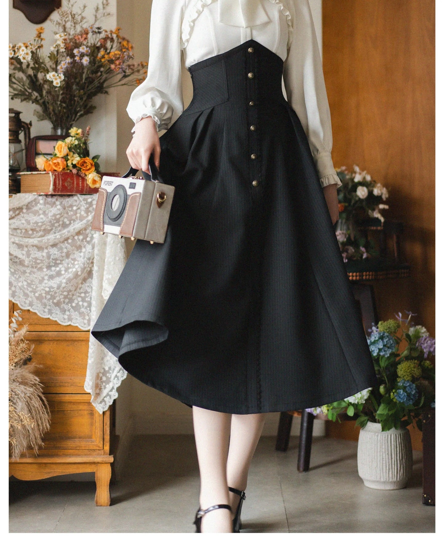 Original Retro Skirt Set Outfits New Spring Women's Stand Collar Long Sleeve Shirt Small Cape Coat Elegant Classical Long Skirt