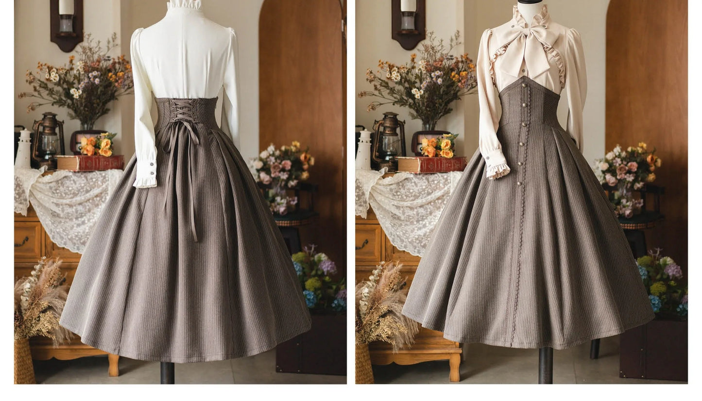 Original Retro Skirt Set Outfits New Spring Women's Stand Collar Long Sleeve Shirt Small Cape Coat Elegant Classical Long Skirt