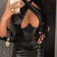 Sexy Off Shoulder Wrap Chest Hollow Out Imitation Leather Bodycon Dress Women Sleeveless Skinny Evening Dress Club Party