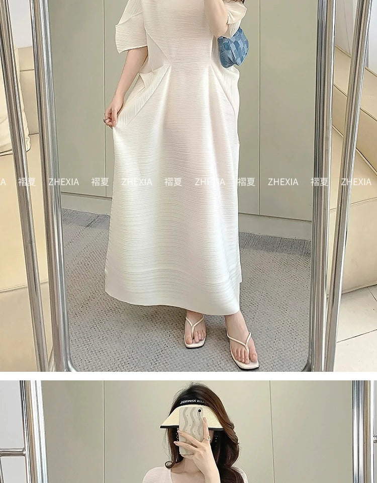 Miyake Pleated Dress for Women in 2024 Summer, New Niche Design, High-end Temperament, Women's Long Dress