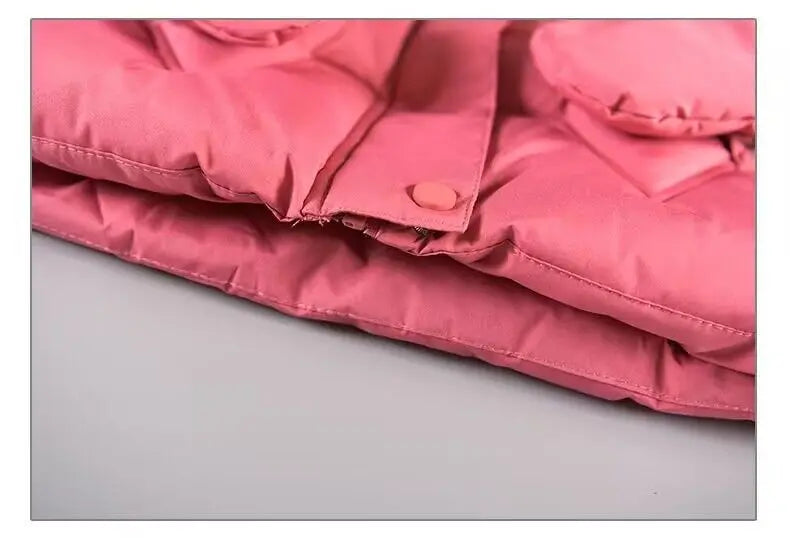 2-8 Years Warm Winter Girls Jacket Fur Collar Removable Hat Plush Lining Heavy Hooded Kids Coat Children Outerwear Send Gloves