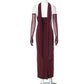 French Style Pure Color Sling Backless Fashion Sexy Slimming Dress Sash Draped Neckline Sleeveless Empire Waist Gown