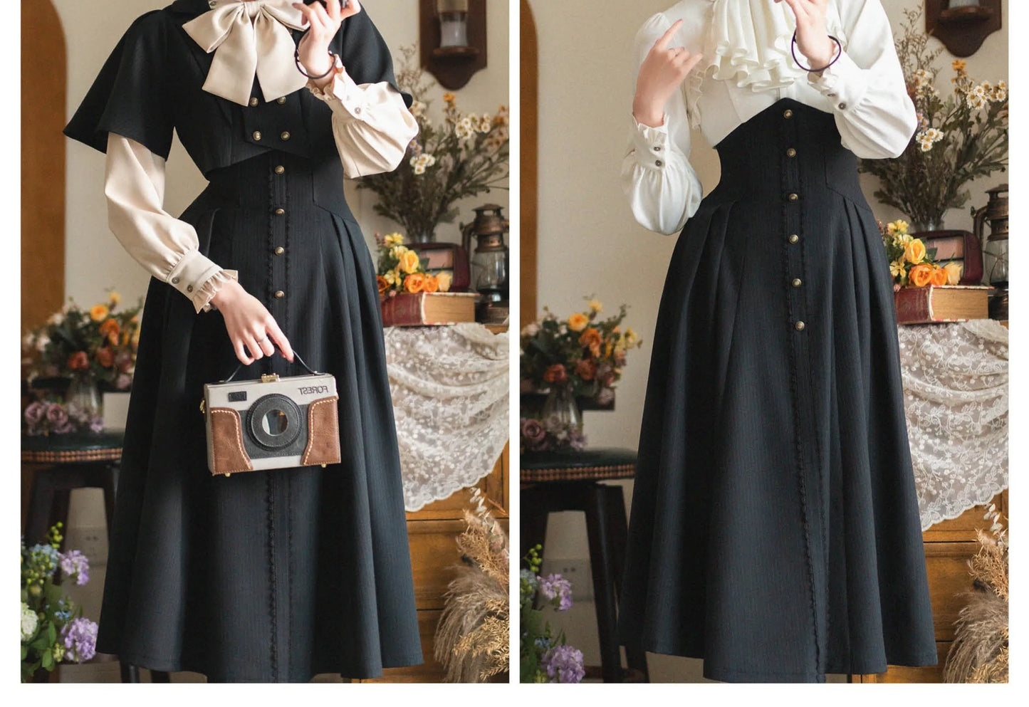 Original Retro Skirt Set Outfits New Spring Women's Stand Collar Long Sleeve Shirt Small Cape Coat Elegant Classical Long Skirt