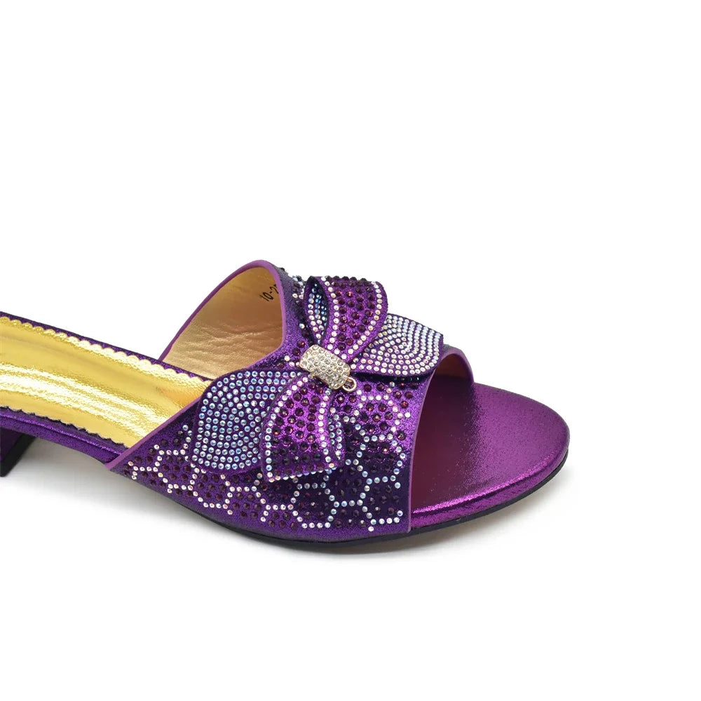 Plus Size Glitter Studs Bow-tie Round Toe Classical Design Luxury Women Pumps Low Heels Dress Party Shoes Rhinestone Women Pumps