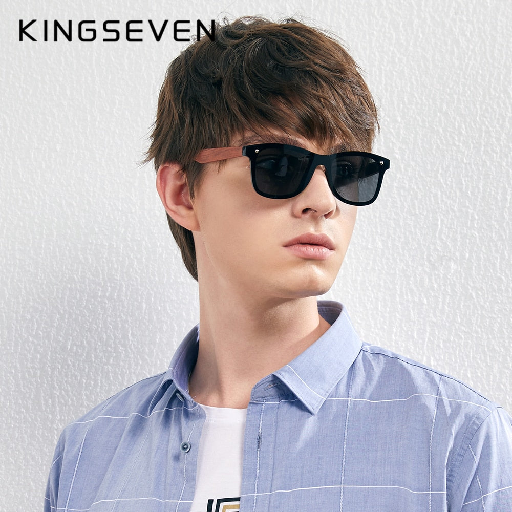 KINGSEVEN Brand Wooden Vintage Sunglasses Men Polarized UV400 Flat Lens Rimless Square Frame Women Sun Glasses Oculos Gafas