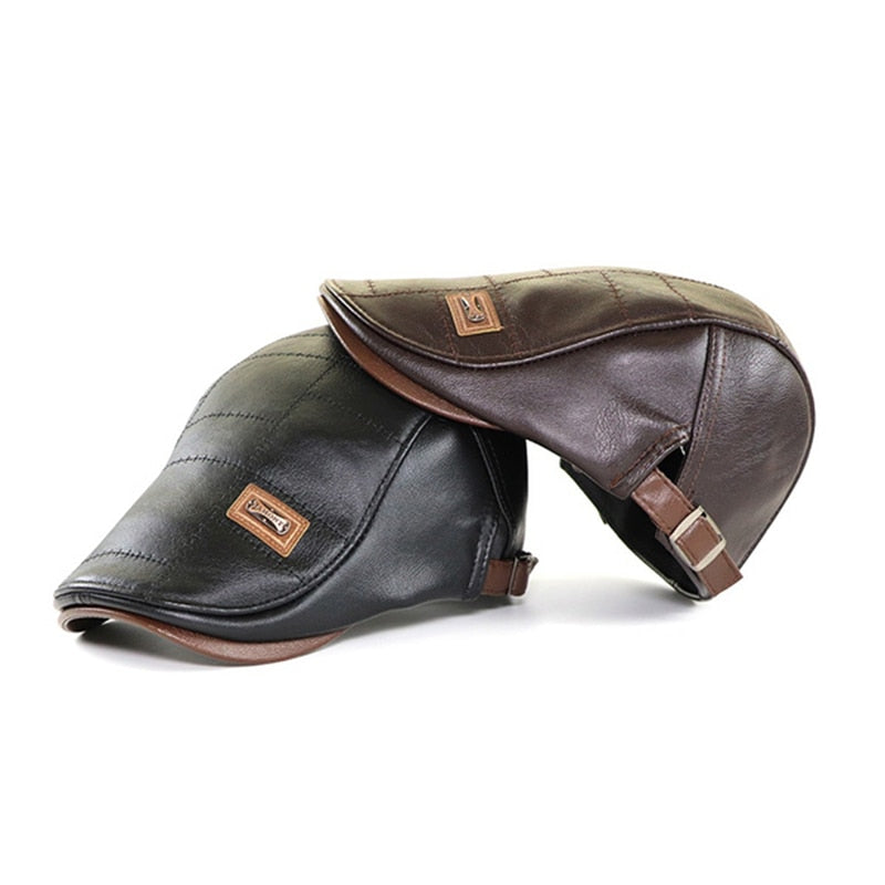 Men Beret Hat Leather Flat Cap Warm Autumn Winter Male  Adjustable High Quality Gatsby Mens Retro Beret Caps