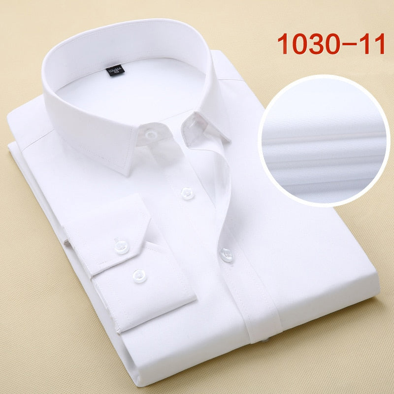 Men&#39;s Business Formal Shirts Men Work Shirts Plain Long Sleeve Solid Color Shirt No Pocket Office-wear Clothing