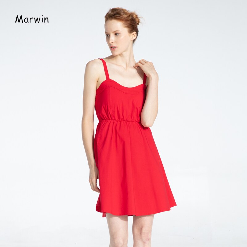 Marwin New-Coming Summer Solid Knee-Length Spaghetti Strap Strapless Dresses High Street Empire Style Party Holiday Dresses