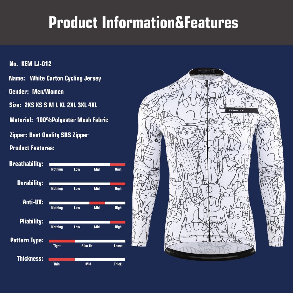 KEMALOCE White Cycling Jersey MTB Jersey 2022 Bicycle Team Cycling Shirt Men Long Sleeve Bike Wear Summer Premium Cycle Clothes