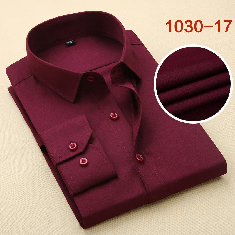 Men&#39;s Business Formal Shirts Men Work Shirts Plain Long Sleeve Solid Color Shirt No Pocket Office-wear Clothing